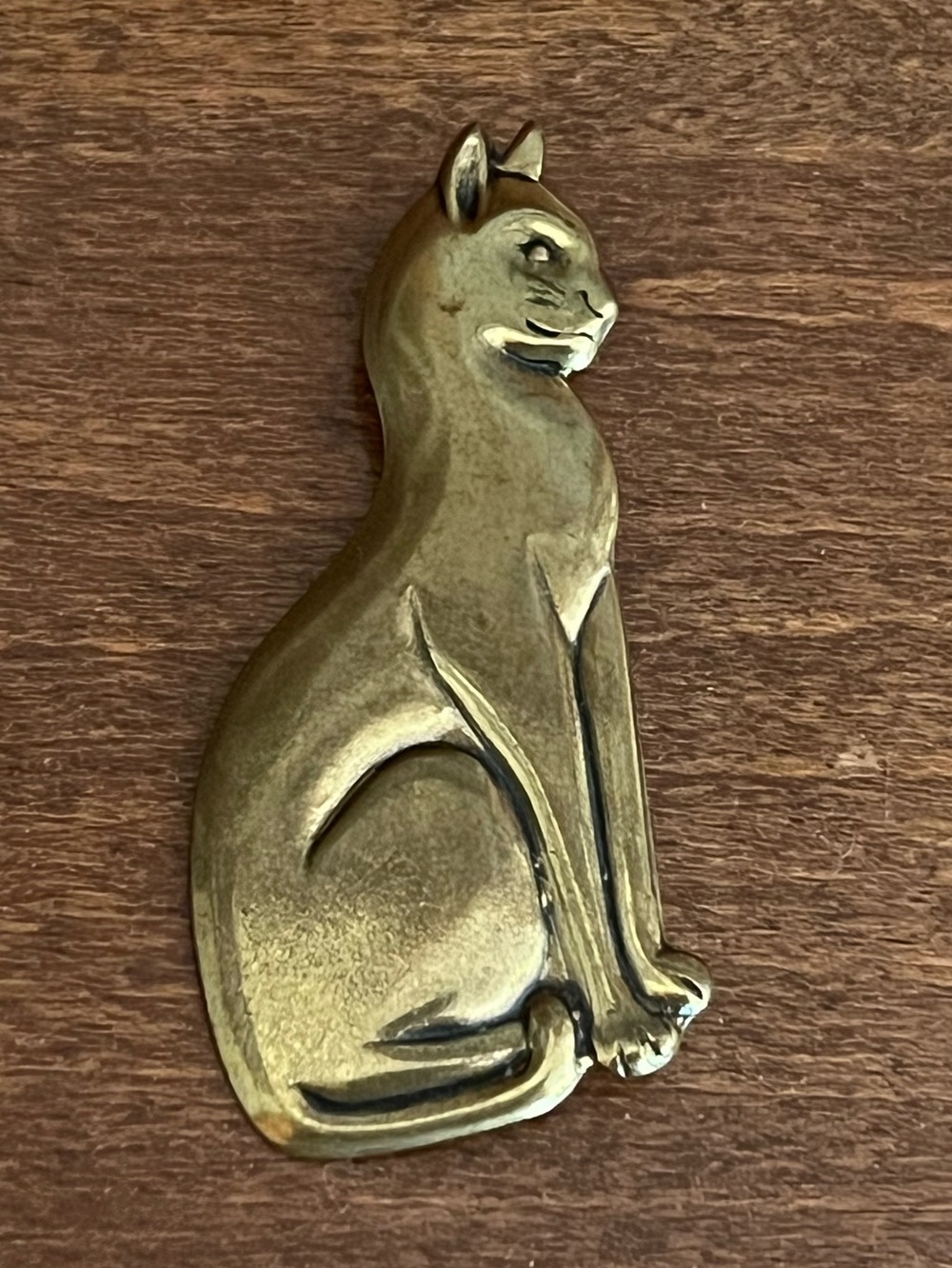 Tall cat pin brooch gold metal